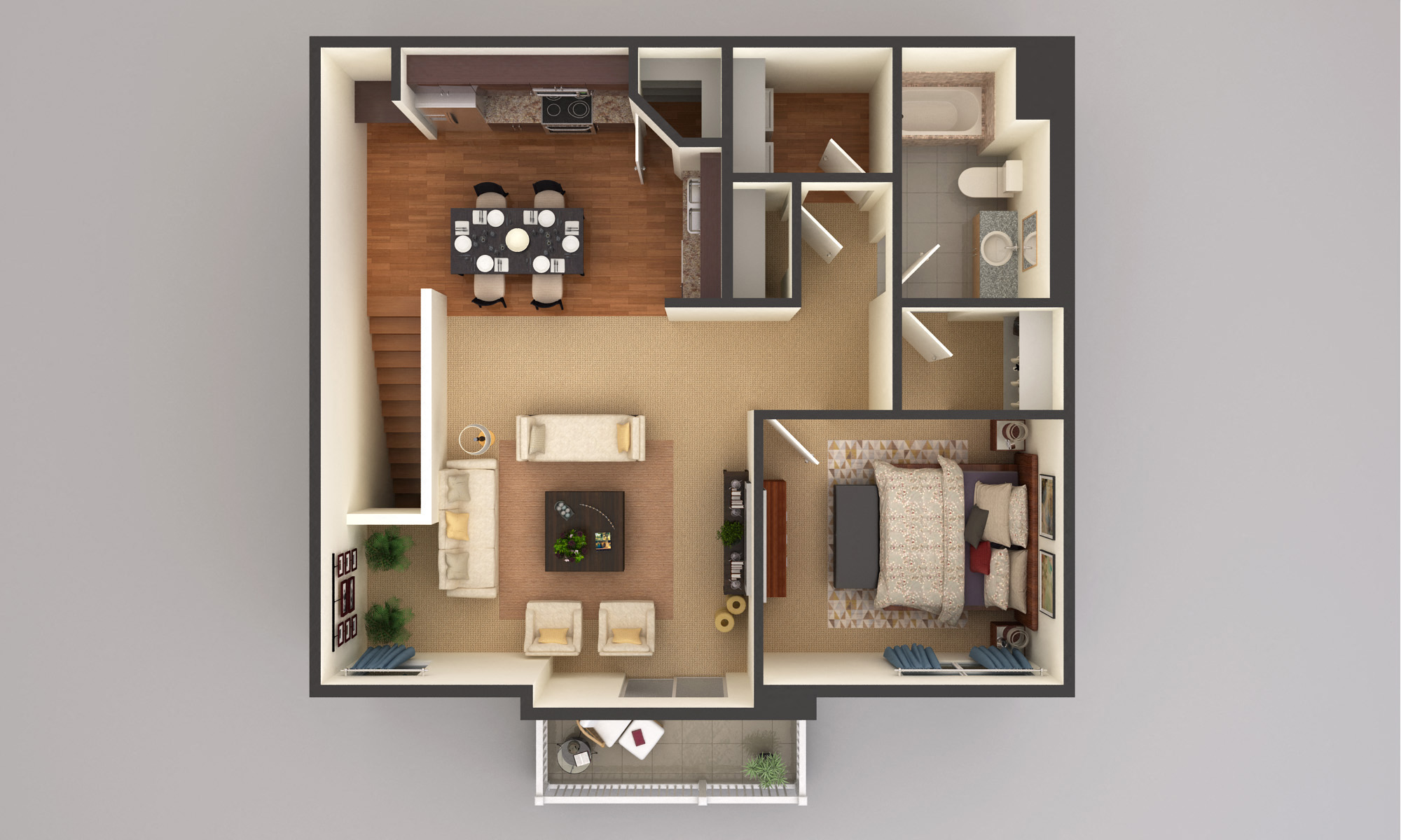 Floor plan for 1 bed, 1 bath, 917 sqft